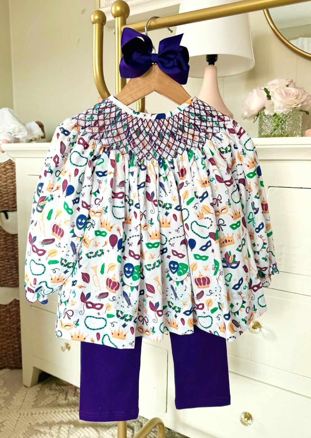 Mardi Gras Watercolor Smocked Set