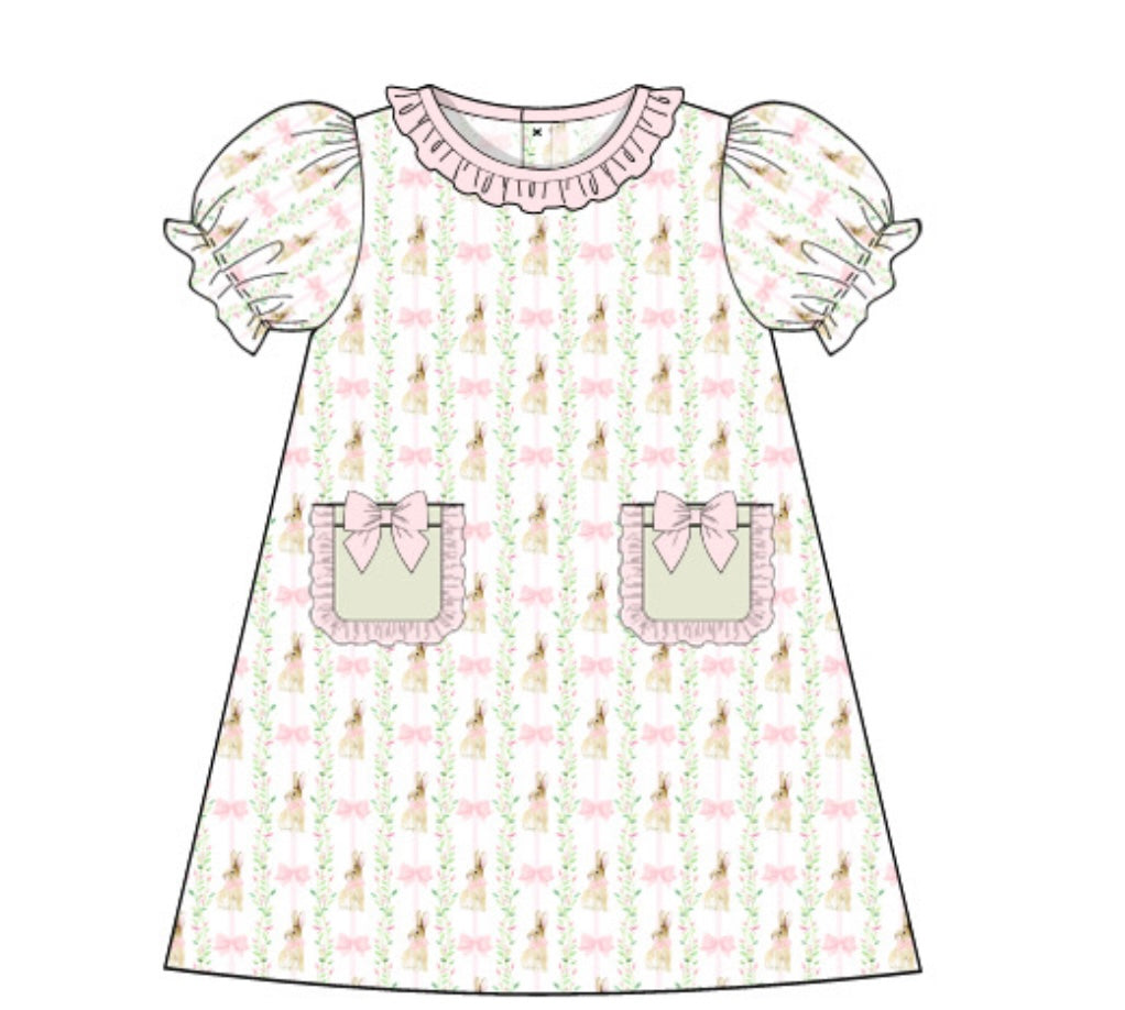 PRE-ORDER: Girls Easter Bunny and Bows Play Dress