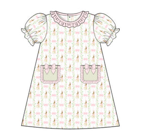 PRE-ORDER: Girls Easter Bunny and Bows Play Dress