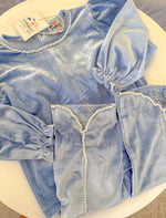 Load image into Gallery viewer, Pearl Blue Velvet Material Jogger Set
