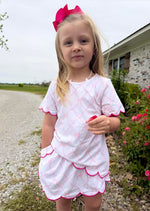 Load image into Gallery viewer, KNIT SCALLOPED BOW PRINT SKORT SET
