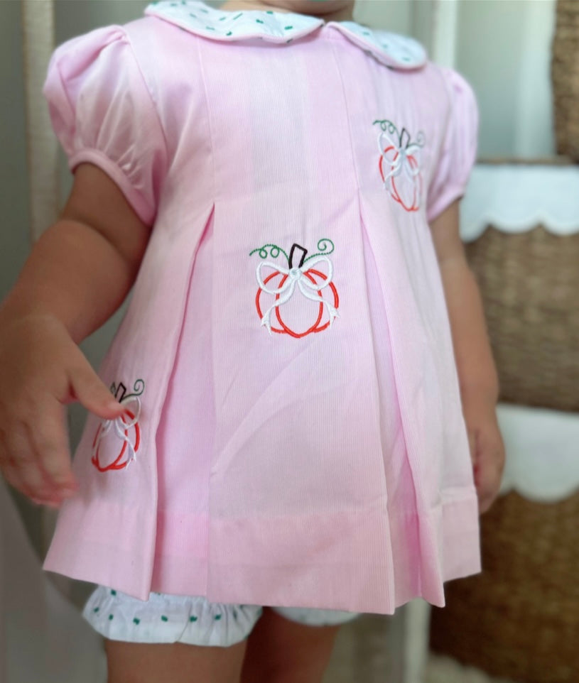 Embroidered Bow Pumpkins/ Green Swiss dot Diaper Cover
