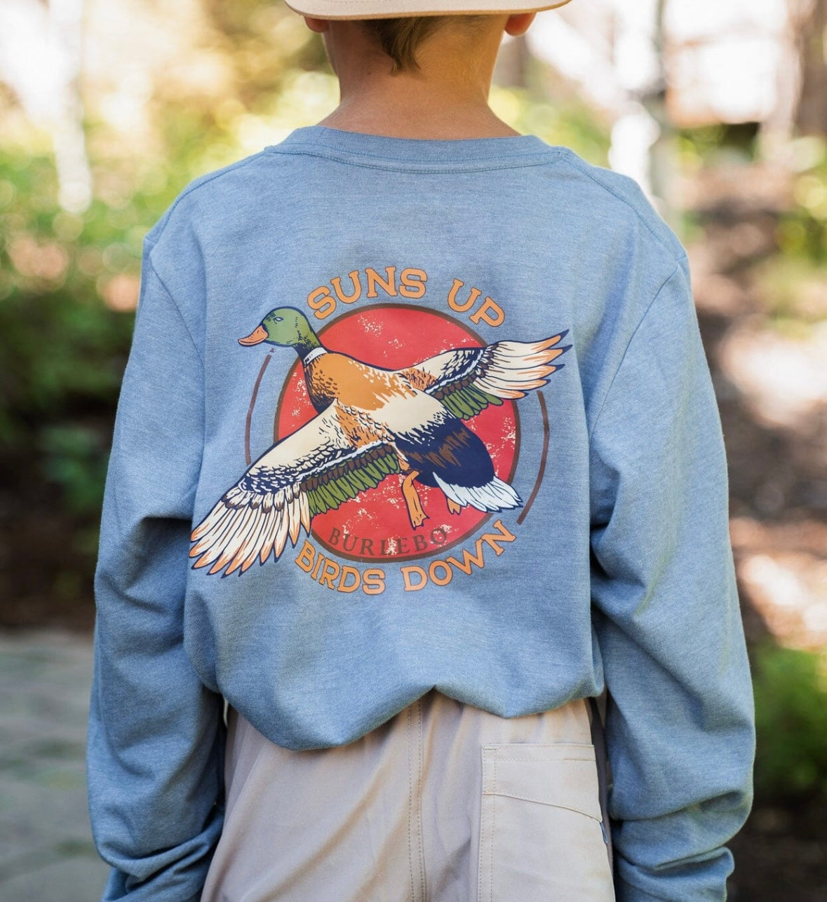 Youth Tee - Suns Up Birds Down - Heather Blue Jean - L/S