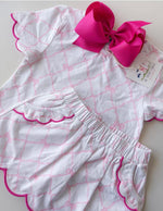 Load image into Gallery viewer, KNIT SCALLOPED BOW PRINT SKORT SET

