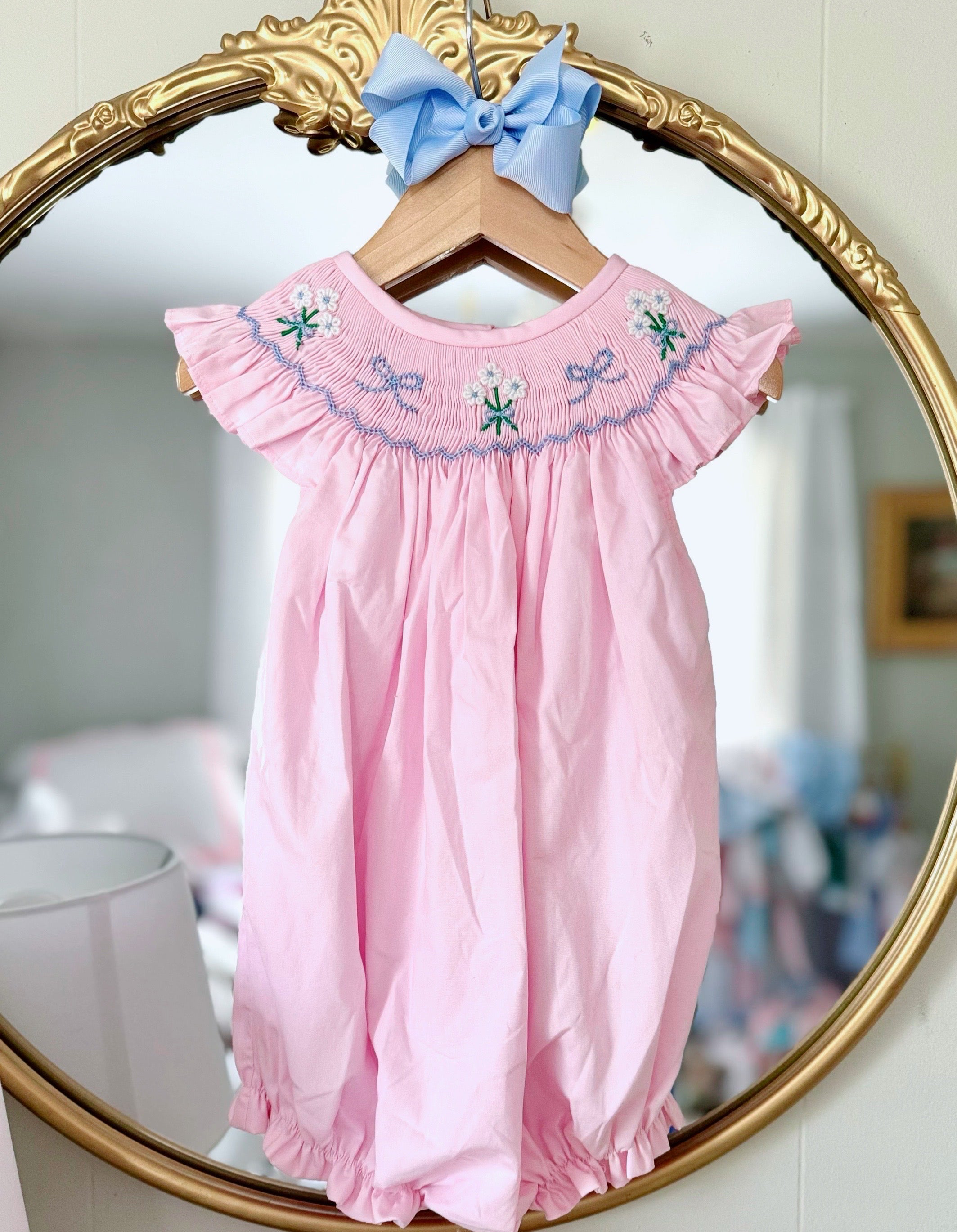 Pink Bow Smocked Bubble