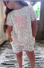 Load image into Gallery viewer, Knit Scalloped Shorts Set Bow Applique
