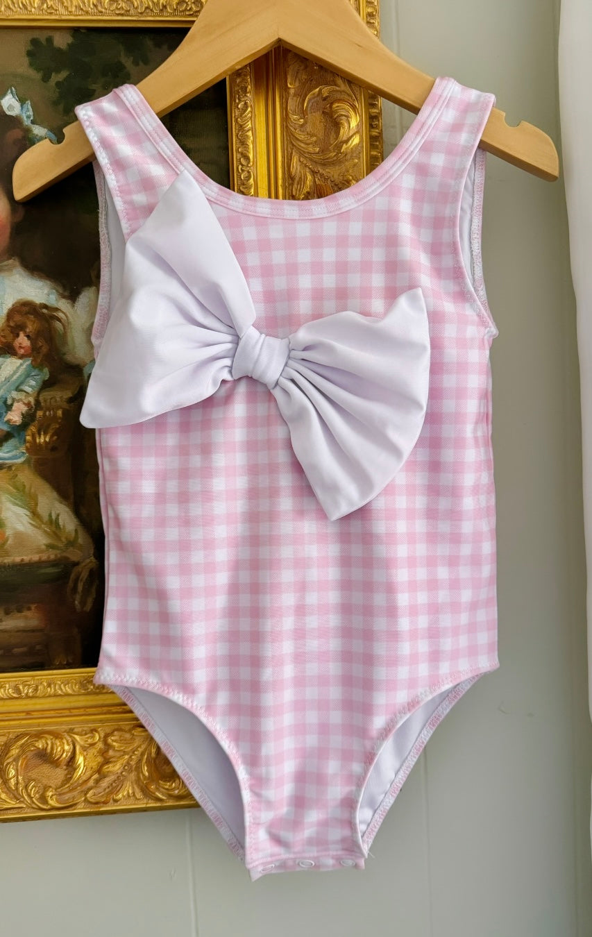 Pink Gingham Rashguard Swimsuit