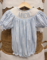 Load image into Gallery viewer, PRE-ORDER: Knit custom name smock blue check
