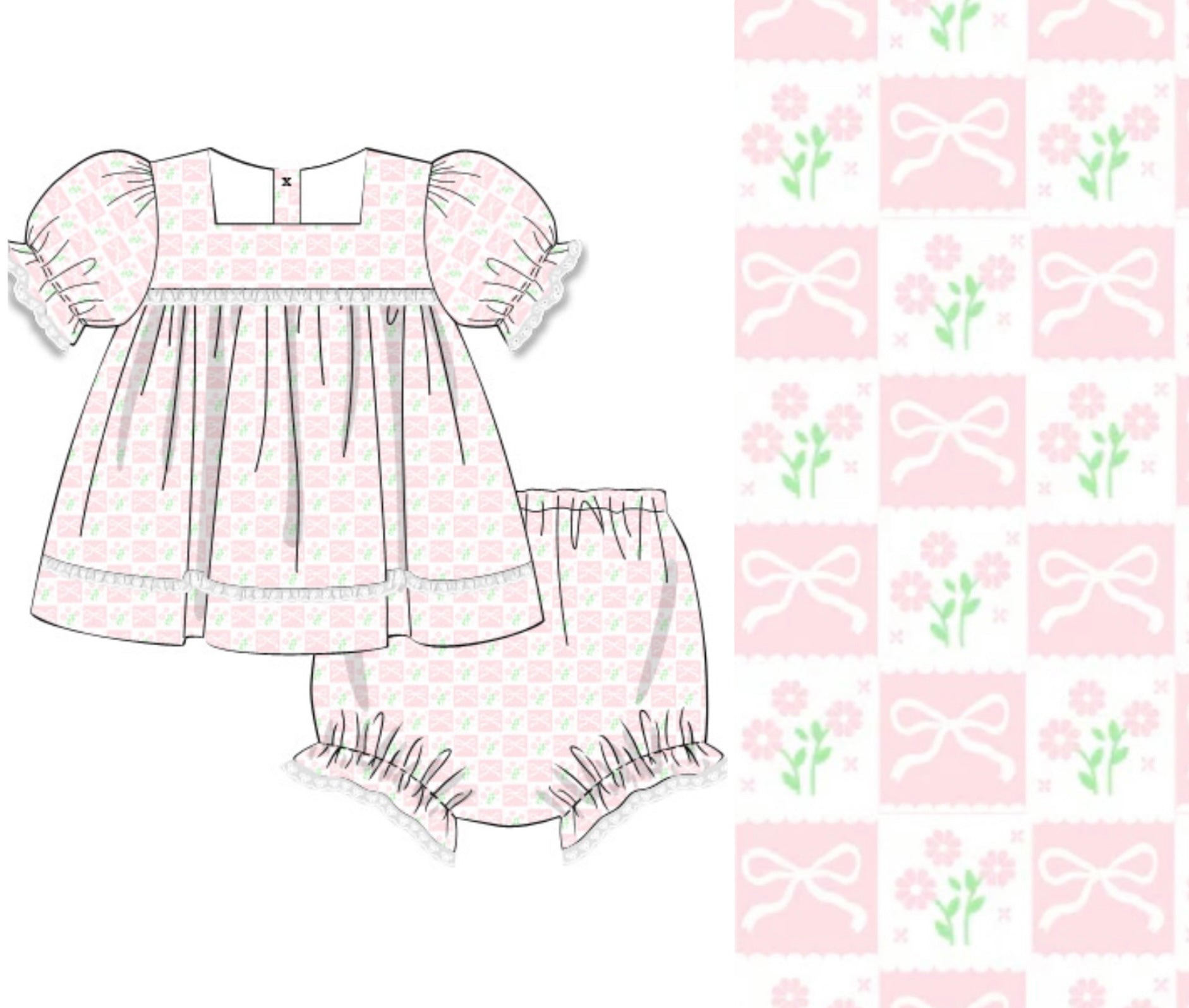 PRE-ORDER: Knit Floral Bows Diaper Set