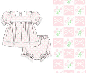 PRE-ORDER: Knit Floral Bows Diaper Set