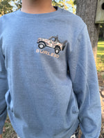 Load image into Gallery viewer, Youth Tee - Loaded Down Bronco - Heather Blue Jean - L/S
