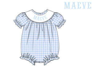 PRE-ORDER: Knit custom name smock blue check