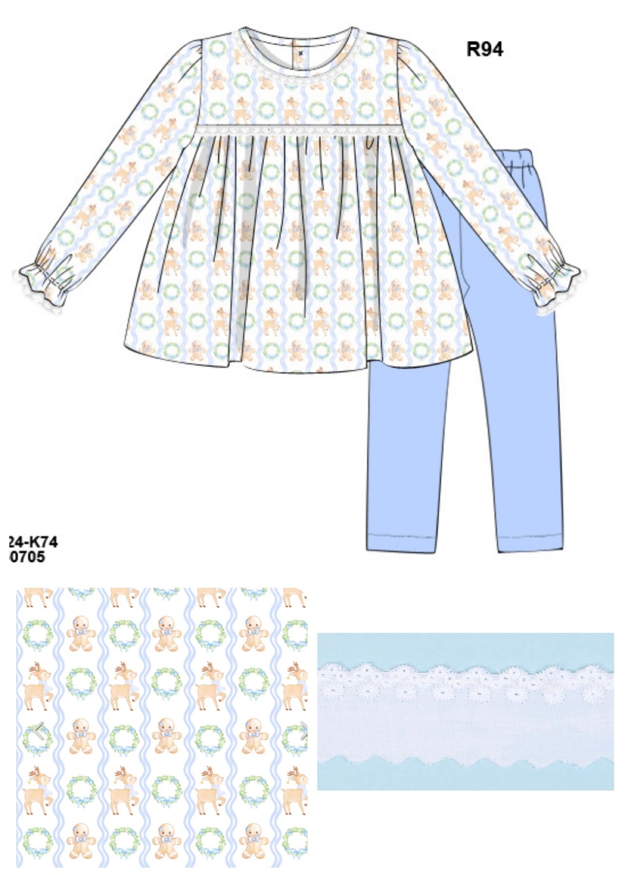PRE-ORDER: Blue Christmas Print Knit Pants Set