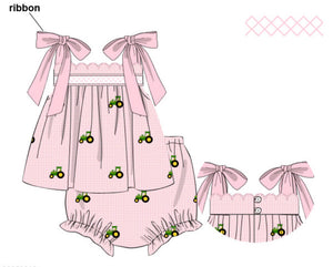 PRE-ORDER: Pink Tractor Applique Diaper Set