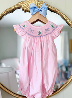 Load image into Gallery viewer, Pink Bow Smocked Bubble
