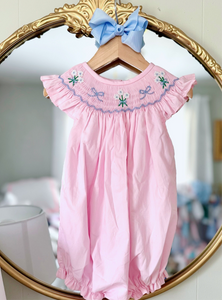 Pink Bow Smocked Bubble
