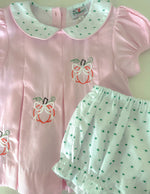 Load image into Gallery viewer, Embroidered Bow Pumpkins/ Green Swiss dot Diaper Cover
