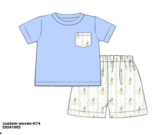 PRE-ORDER: Boys Easter Rabbit Woven Shorts Set