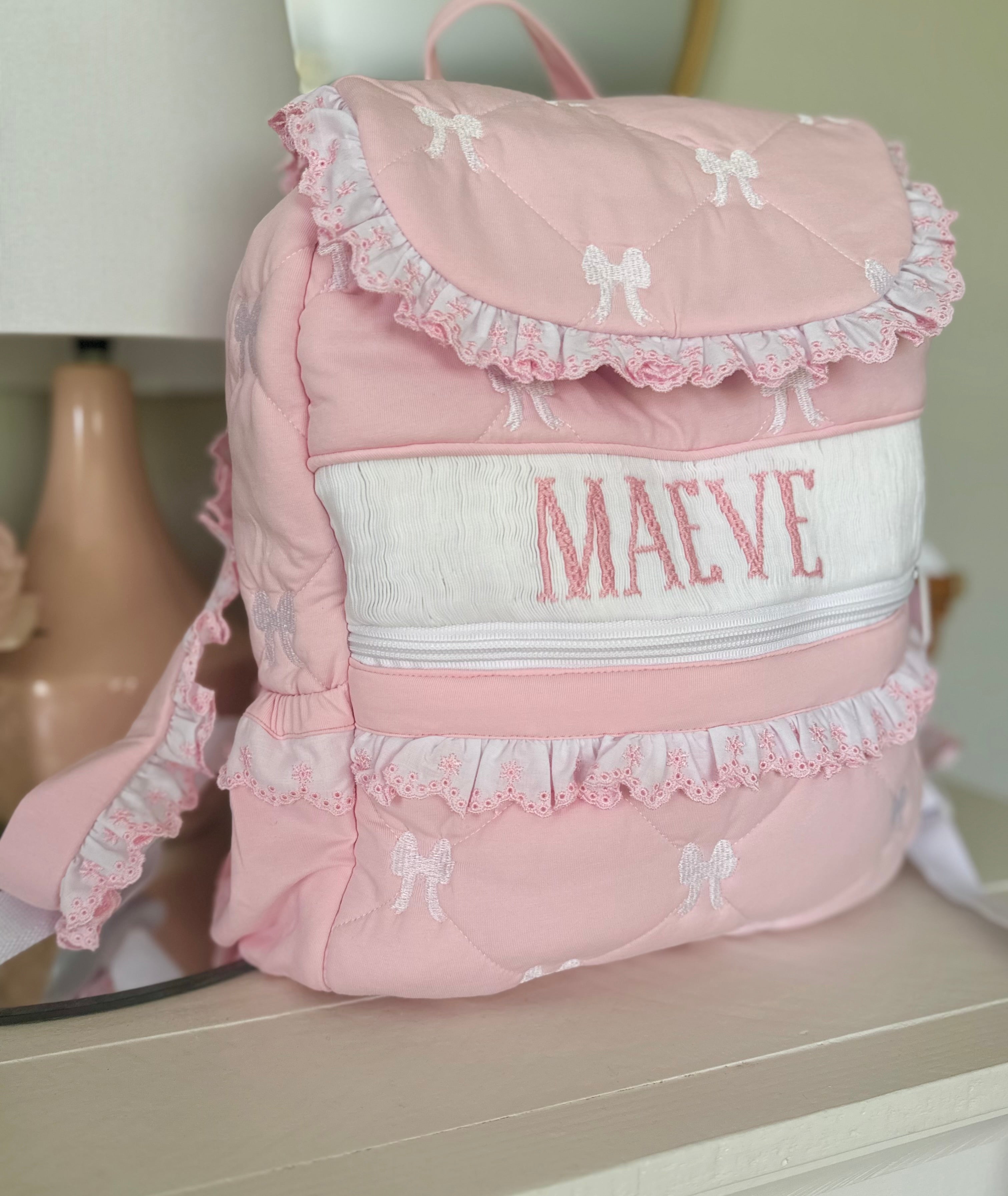 PRE-ORDER: Quilted Pink Embroidered Bow Backpack – The Trendy Toddler ...