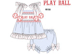 Load image into Gallery viewer, PRE-ORDER: SMOCKED BASEBALL DIAPER SET/DRESS
