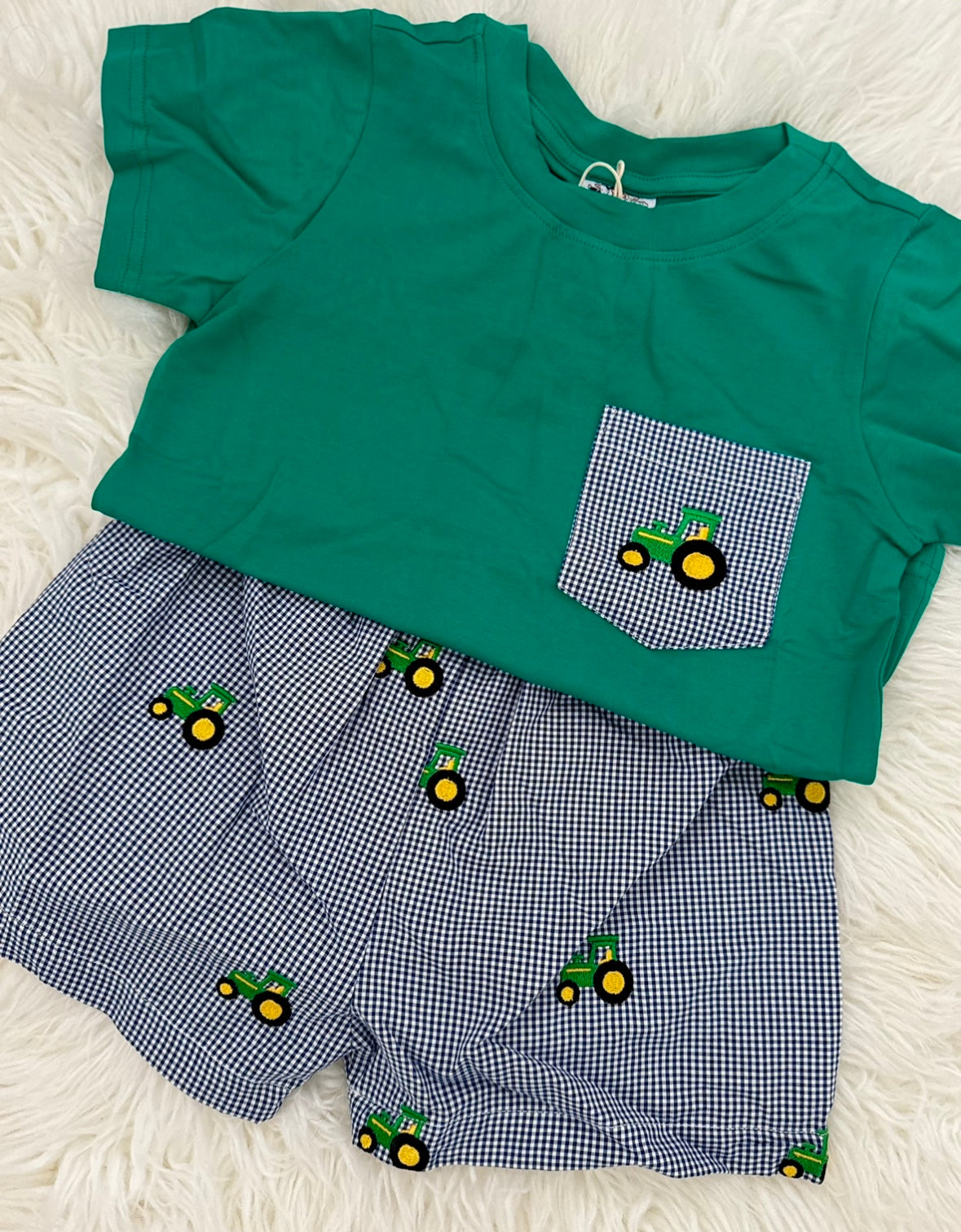Tractor Applique Shorts Set