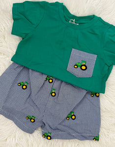 Tractor Applique Shorts Set
