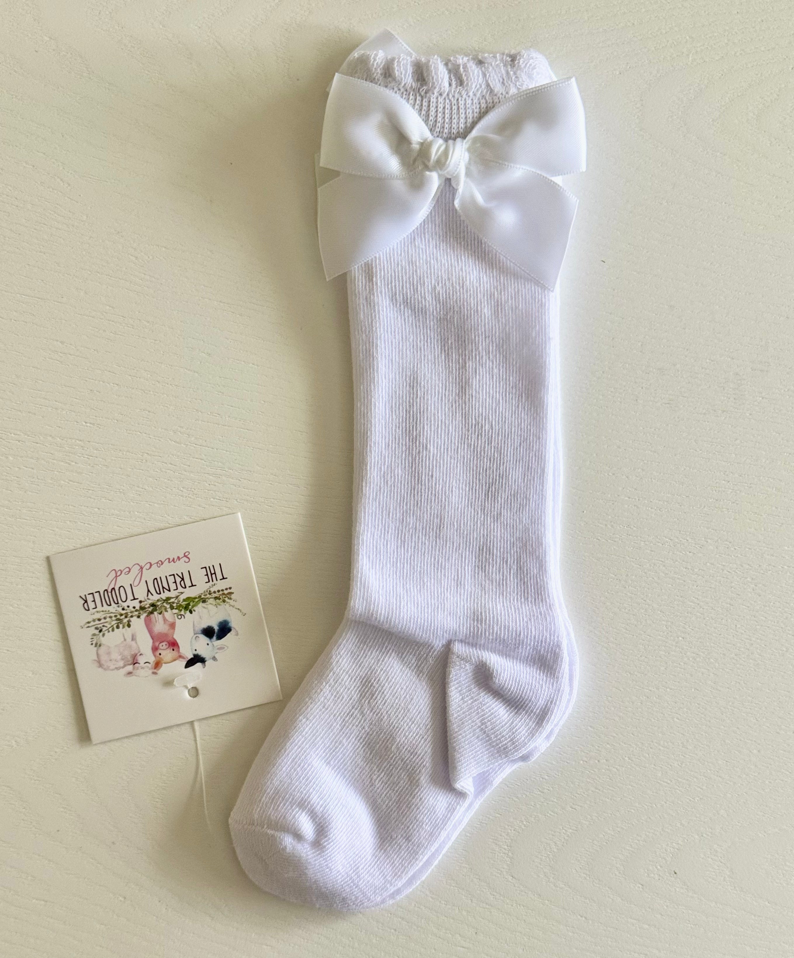 White Satin Bow Socks
