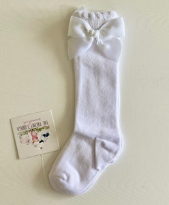 White Satin Bow Socks