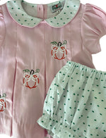 Load image into Gallery viewer, Embroidered Bow Pumpkins/ Green Swiss dot Diaper Cover
