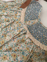 Load image into Gallery viewer, GIRLS FLORAL PANTS SET WITH LACE, SMOCKING, PEARLS, AND SATIN BOWS
