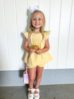 Load image into Gallery viewer, YELLOW HONEYCOMB DIAPER SET/DRESS W/ PEARL DETAIL
