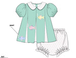 Load image into Gallery viewer, PRE-ORDER: MINT PIQUE DIAPER SET/DRESS WITH PINK SWISS DOT

