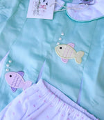 Load image into Gallery viewer, PRE-ORDER: MINT PIQUE DIAPER SET/DRESS WITH PINK SWISS DOT
