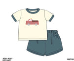 Load image into Gallery viewer, Firetruck Applique Knit Shorts Set
