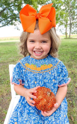 Load image into Gallery viewer, Floral Smocked Pumpkin Bishop Dress
