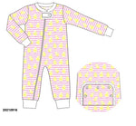 Load image into Gallery viewer, Baby Chick Pink Dtripe Zip Up Loungewear
