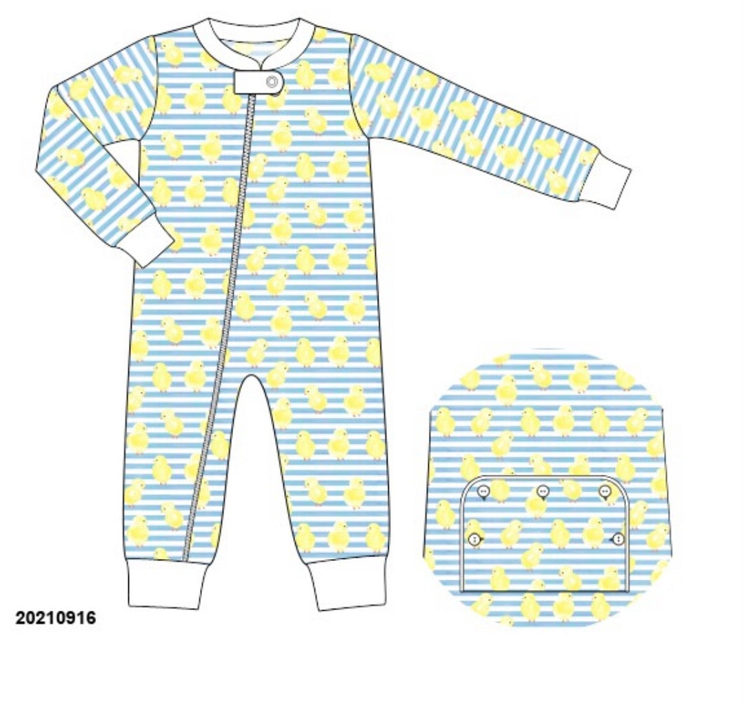 Baby Chick Blue Stripe Zip Up Loungewear