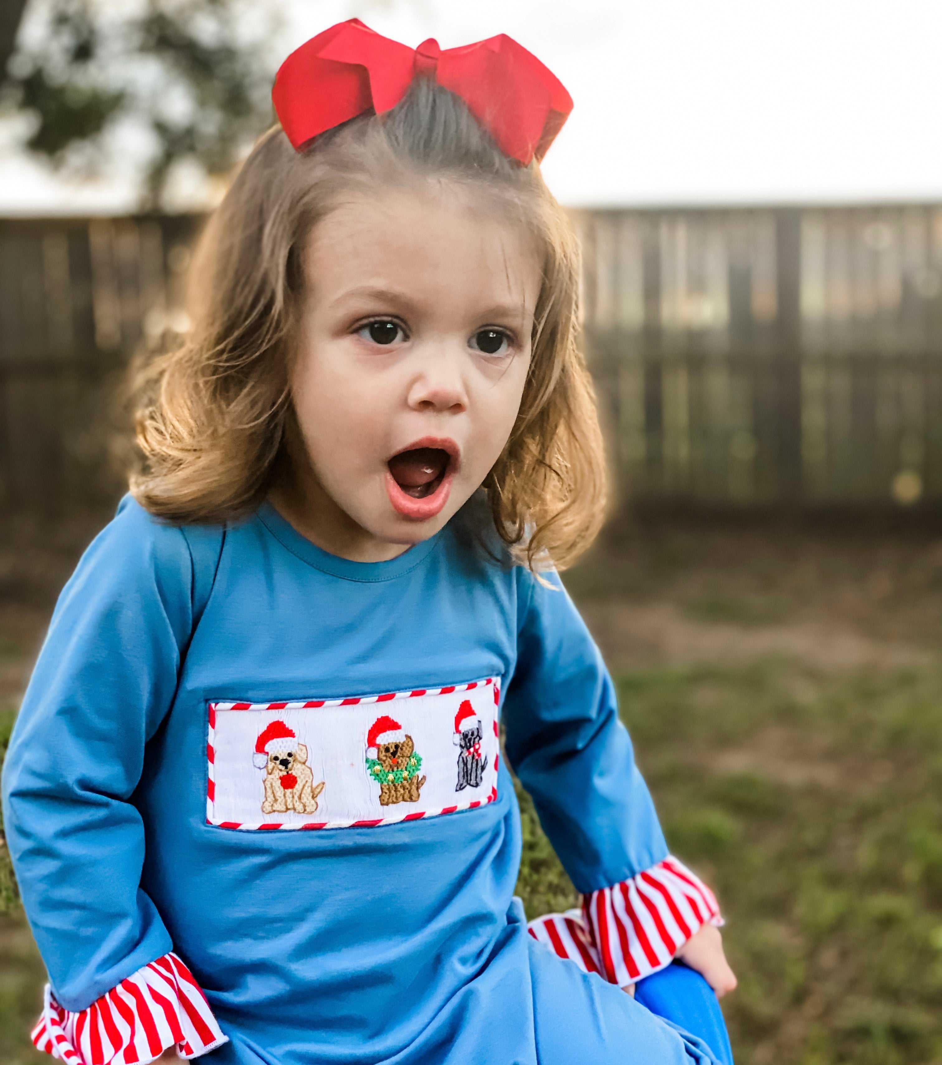 KNIT SMOCKED CHRISTMAS LABS ROMPER