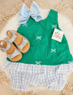 Load image into Gallery viewer, Blue Bow Applique Bloomer Set
