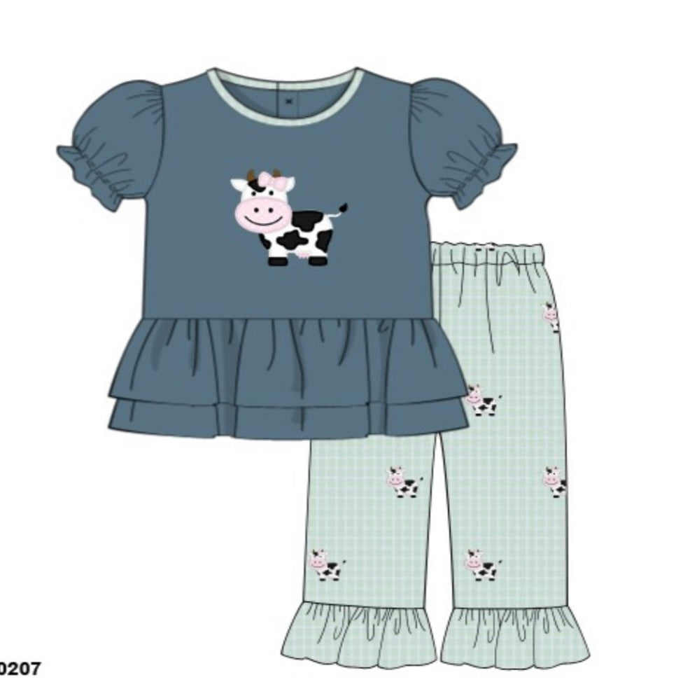 Girl Cow Applique’ Pants Set