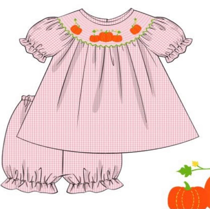 Girl Pumpkin Smocked Bloomer Set – The Trendy Toddler Smocked