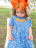 Load image into Gallery viewer, Floral Smocked Pumpkin Bishop Dress
