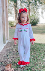 Load image into Gallery viewer, Girls Tractor Christmas Romper
