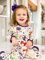 Load image into Gallery viewer, GIRL&#39;S HALLOWEEN KNIT PJ WITH PURPLE KNIT RUFFLES
