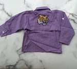 Load image into Gallery viewer, PURPLE GINGHAM LONG SLEEVE tiger APPLIQUE FISHING SHIRT
