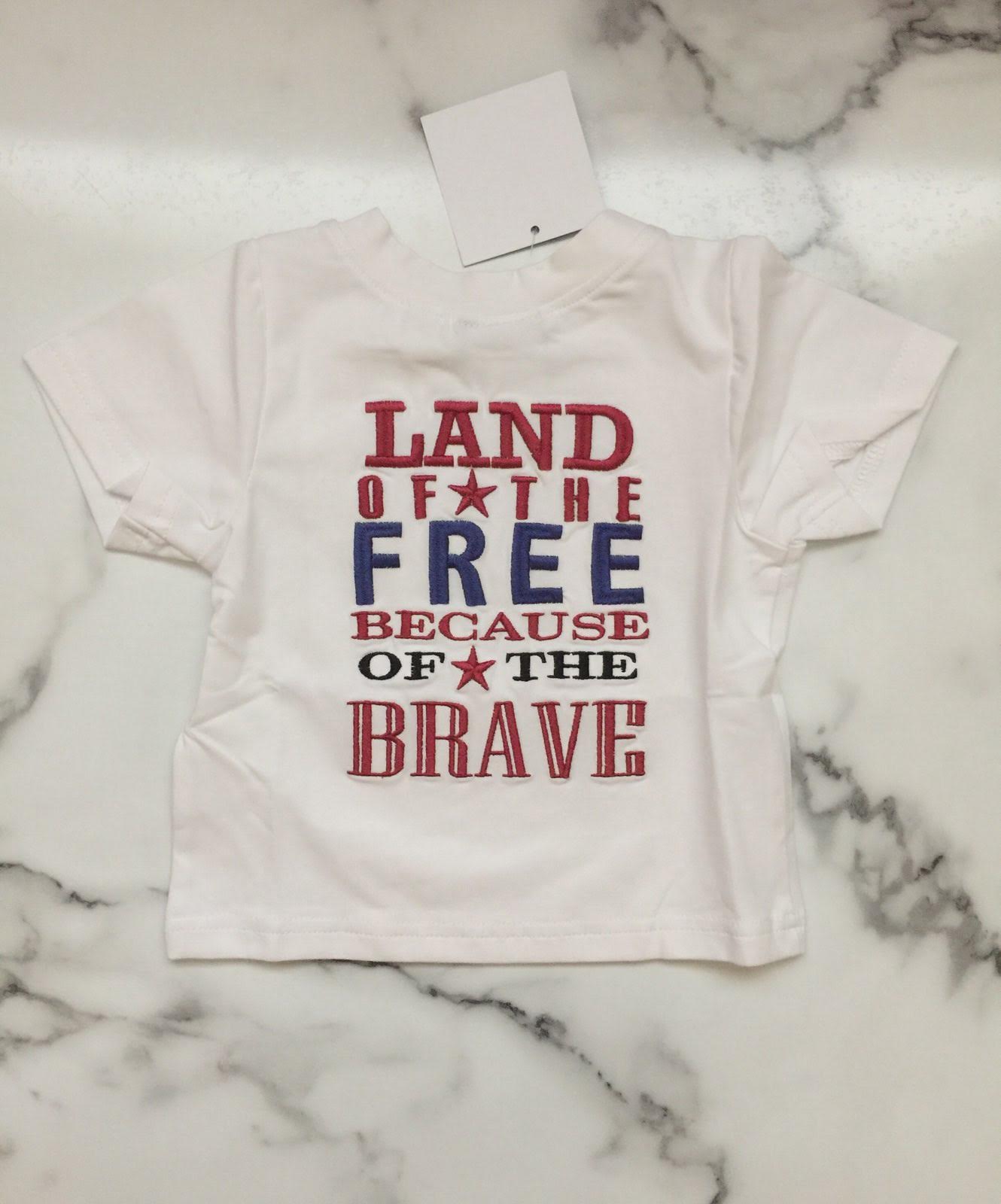 LAND OF THE FREE BECAUSE OF THE BRAVE APPLIQUE SHIRT